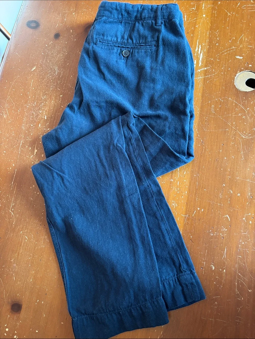 Banana Republic Navy Linen Blend Straight Leg Pants Flat Front